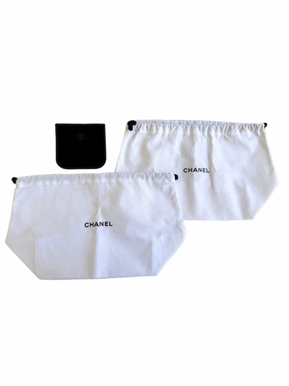 CHANEL 2 White Drawstring Dust Bags Cotton Cosmetic Pouch 1 Small Velvet Pouch